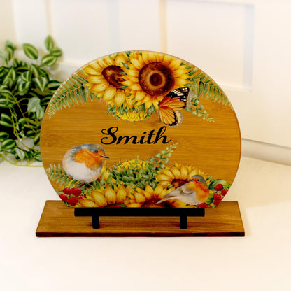 Personalized Sunflowers and Birds Cookbook Stand, Decorative Kitchen Counter Home Decor, Recipe Book Holder, Tablet Ipad Stand Gift