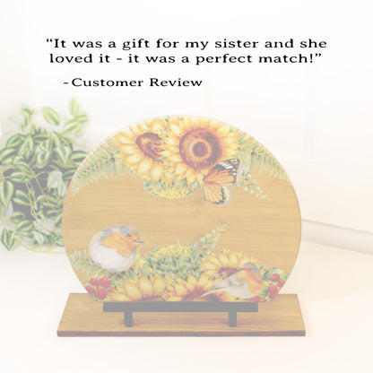 Personalized Sunflowers and Birds Cookbook Stand, Decorative Kitchen Counter Home Decor, Recipe Book Holder, Tablet Ipad Stand Gift