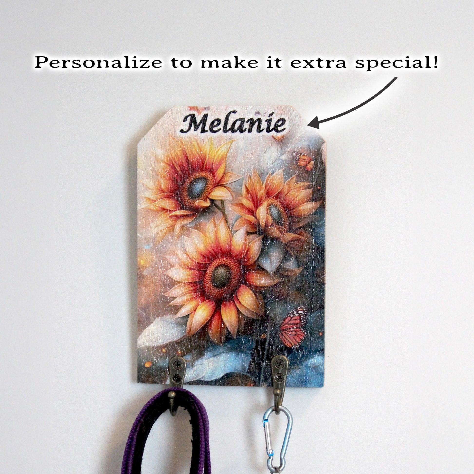 Personalized Wall Mounted Coat Rack, Wooden Key Holder, Bathroom Pool Towel Hook, Dog Leash Holder, Sunflower Lovers Gift