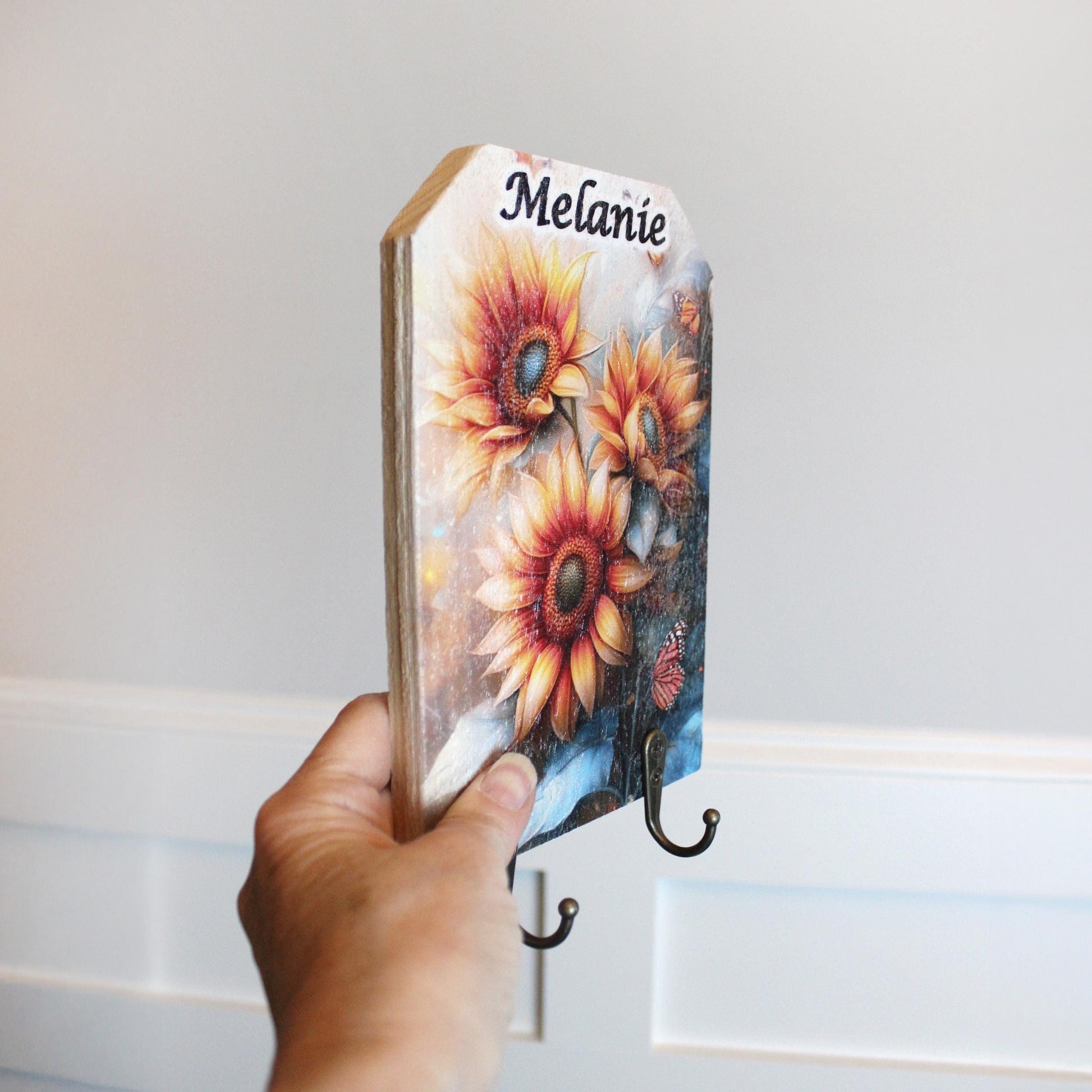 Personalized Wall Mounted Coat Rack, Wooden Key Holder, Bathroom Pool Towel Hook, Dog Leash Holder, Sunflower Lovers Gift
