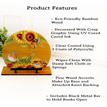 Personalized Sunflowers and Birds Cookbook Stand, Decorative Kitchen Counter Home Decor, Recipe Book Holder, Tablet Ipad Stand Gift