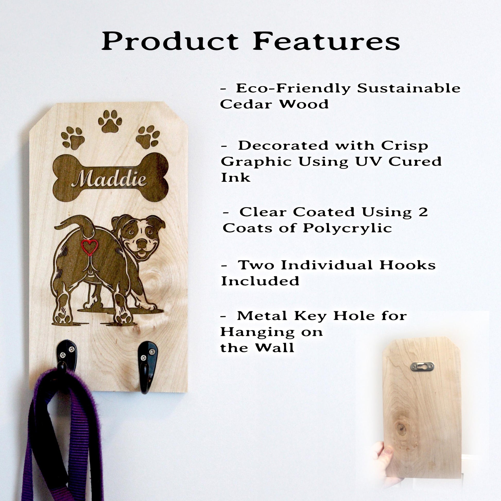 Personalized Wall Mounted Coat Rack, Wooden Key Holder, Bathroom Pool Towel Hook, Dog Leash Holder, Dog Lovers Gift