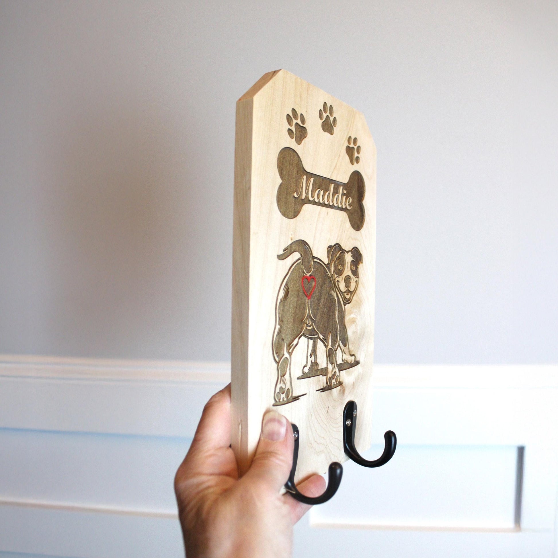 Personalized Wall Mounted Coat Rack, Wooden Key Holder, Bathroom Pool Towel Hook, Dog Leash Holder, Dog Lovers Gift