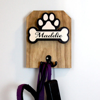 Personalized Wall Mounted Coat Rack, Wooden Key Holder, Bathroom Pool Towel Hook, Dog Leash Holder, Dog Lovers Gift