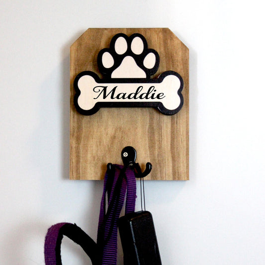 Personalized Wall Mounted Coat Rack, Wooden Key Holder, Bathroom Pool Towel Hook, Dog Leash Holder, Dog Lovers Gift