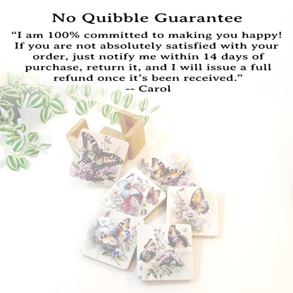 Butterfly Bamboo Coaster Set, Set of 6 includes Bamboo Coaster Caddy & Cork Backing, Beautiful Summer Butterflies UV Ink Decorated Set