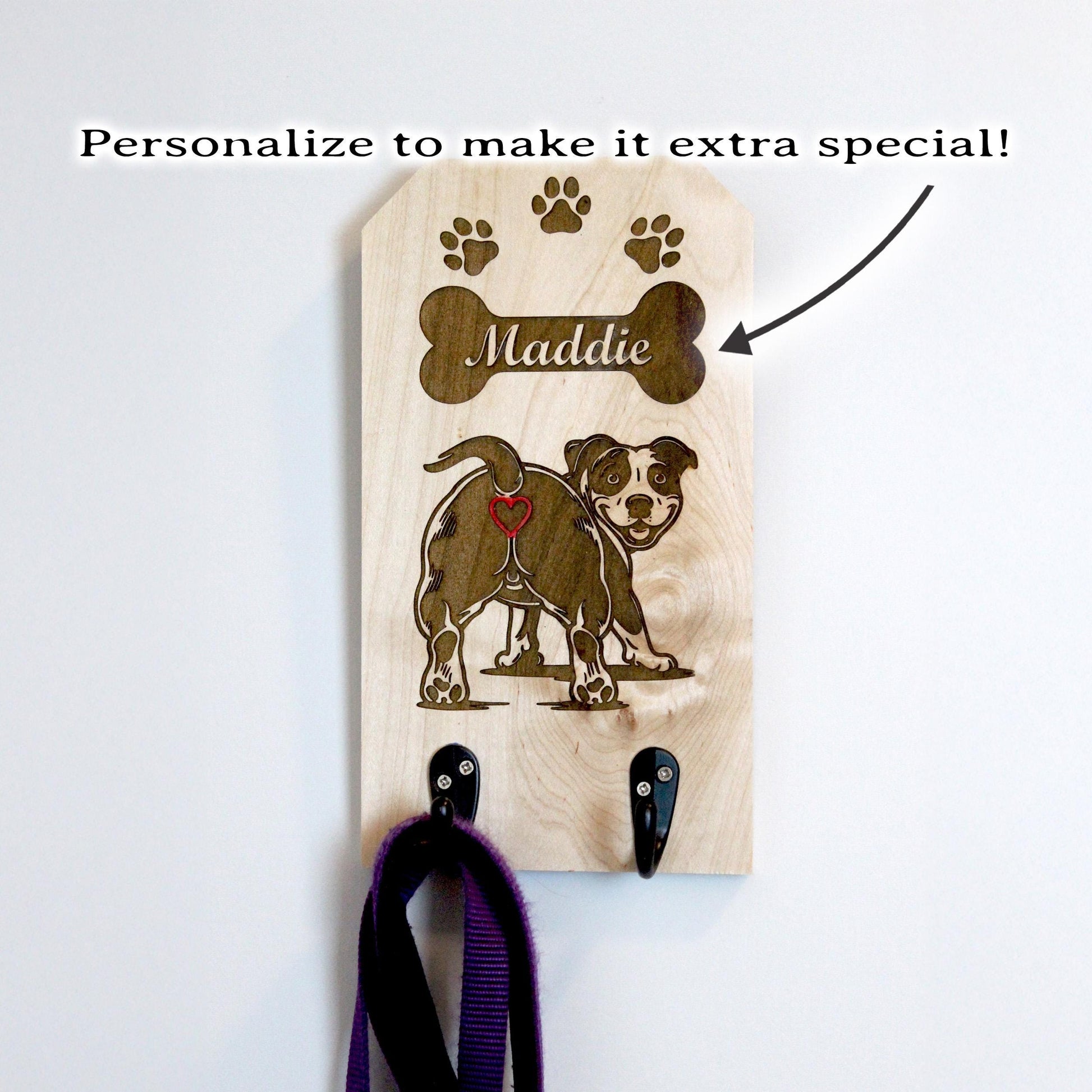 Personalized Wall Mounted Coat Rack, Wooden Key Holder, Bathroom Pool Towel Hook, Dog Leash Holder, Dog Lovers Gift