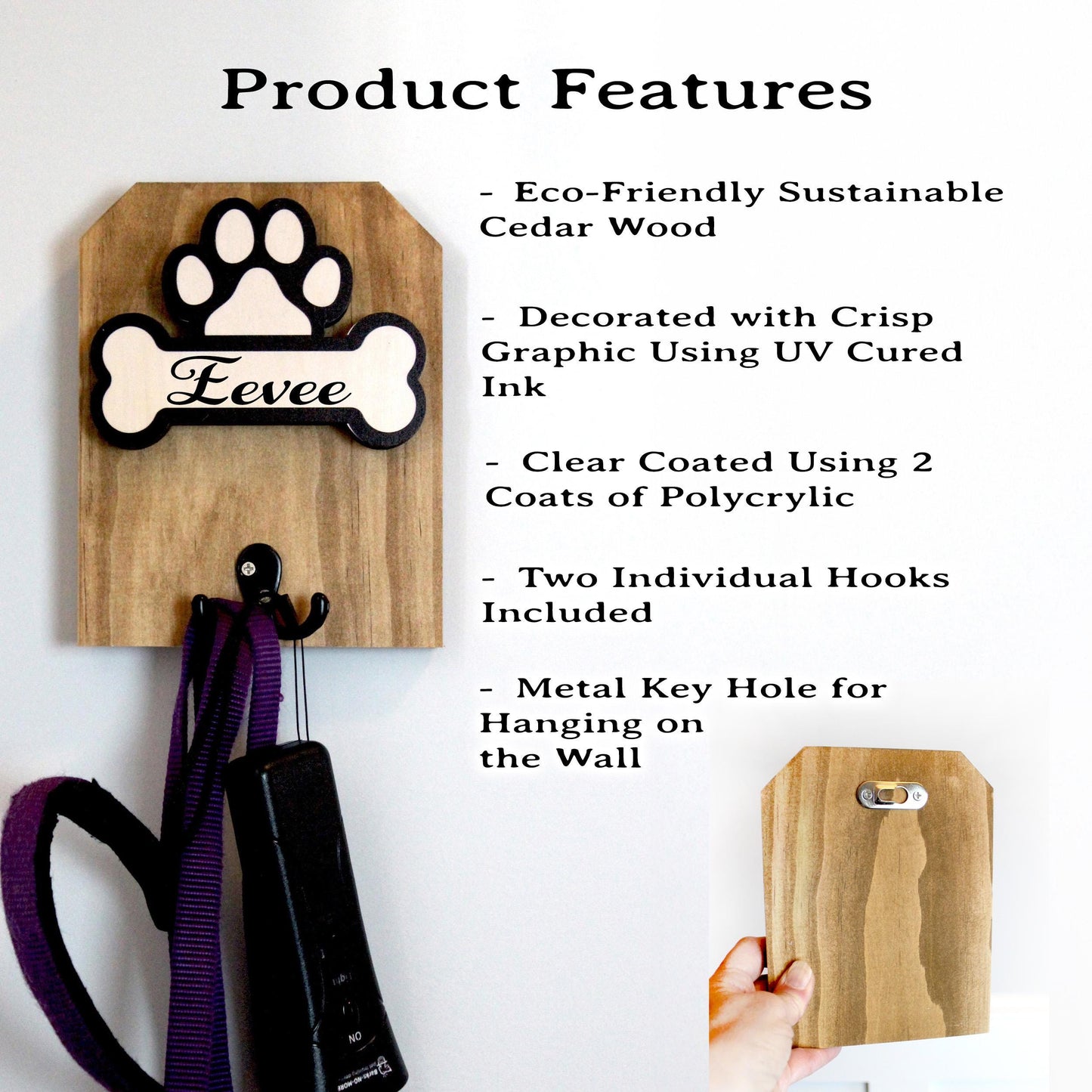 Personalized Wall Mounted Coat Rack, Wooden Key Holder, Bathroom Pool Towel Hook, Dog Leash Holder, Dog Lovers Gift
