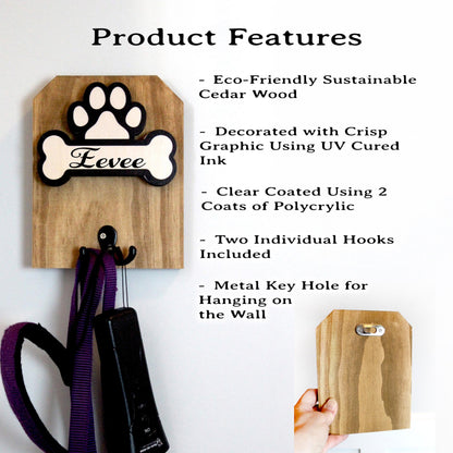 Personalized Wall Mounted Coat Rack, Wooden Key Holder, Bathroom Pool Towel Hook, Dog Leash Holder, Dog Lovers Gift