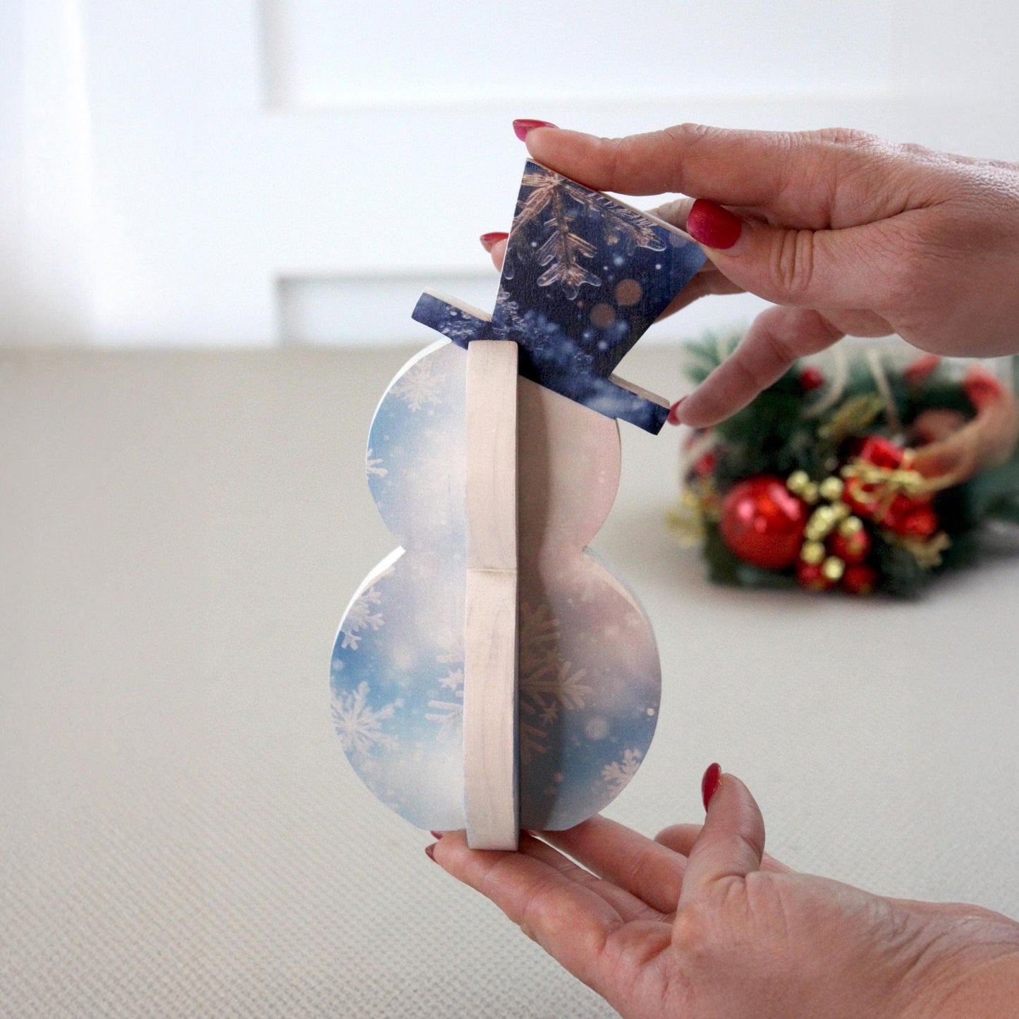 Rustic Pine Wood Snowman Shelf Sitter – Farmhouse Christmas Decor