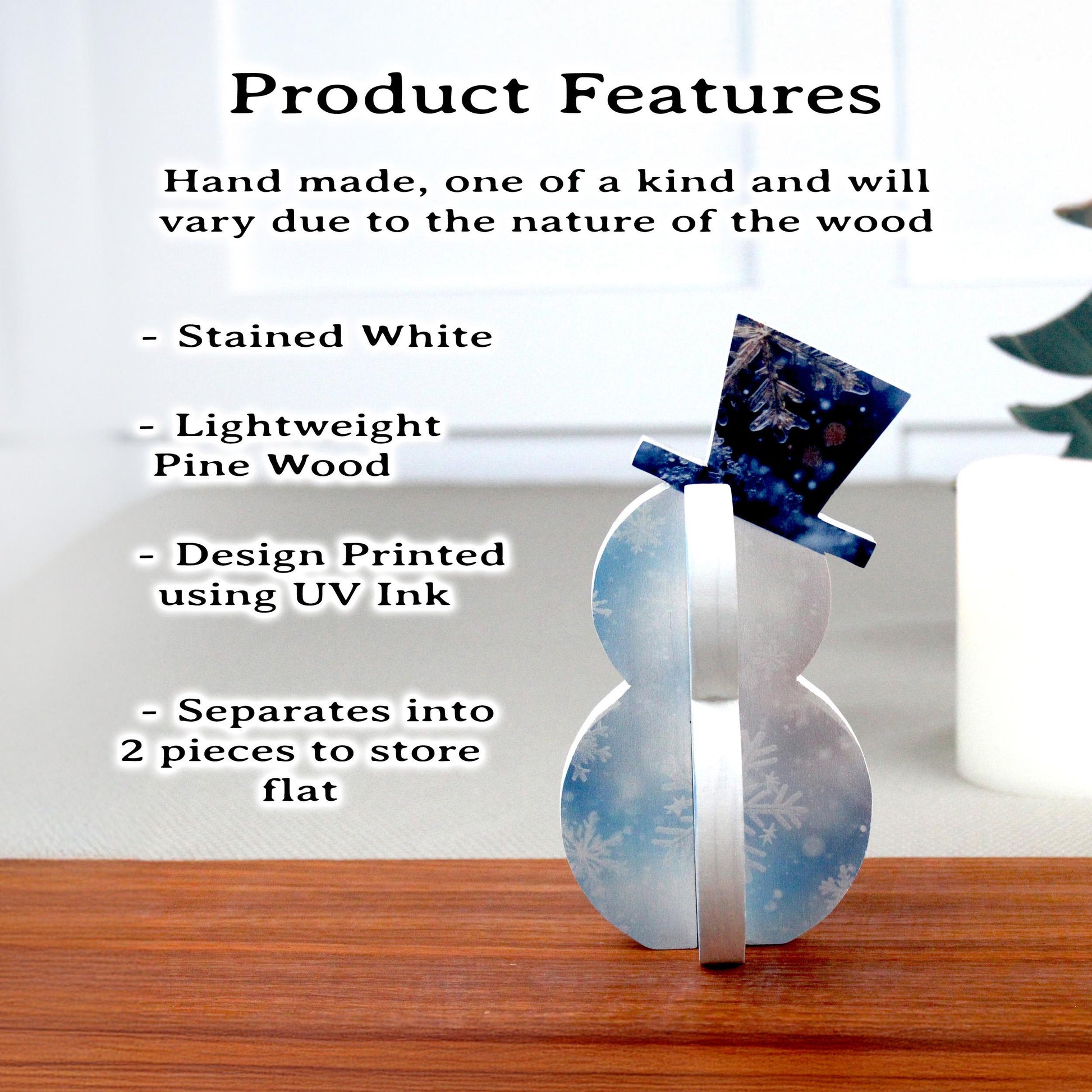 Rustic Snowman Shelf Sitter – Pine Wood Christmas Decor, Chubby Snowman for Holiday Mantels & Farmhouse Shelves