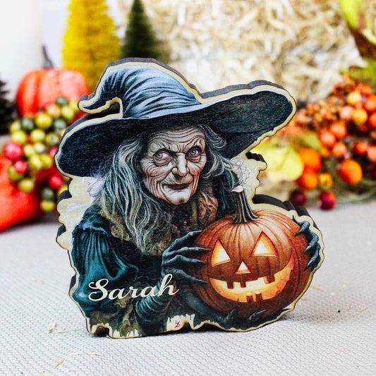 Scary Witch Shelf Sitter, She’s the Halloween You Grew Up With, Personalized Decor, Custom Fall Decoration, Tiered Trays. Mantels & Shelves