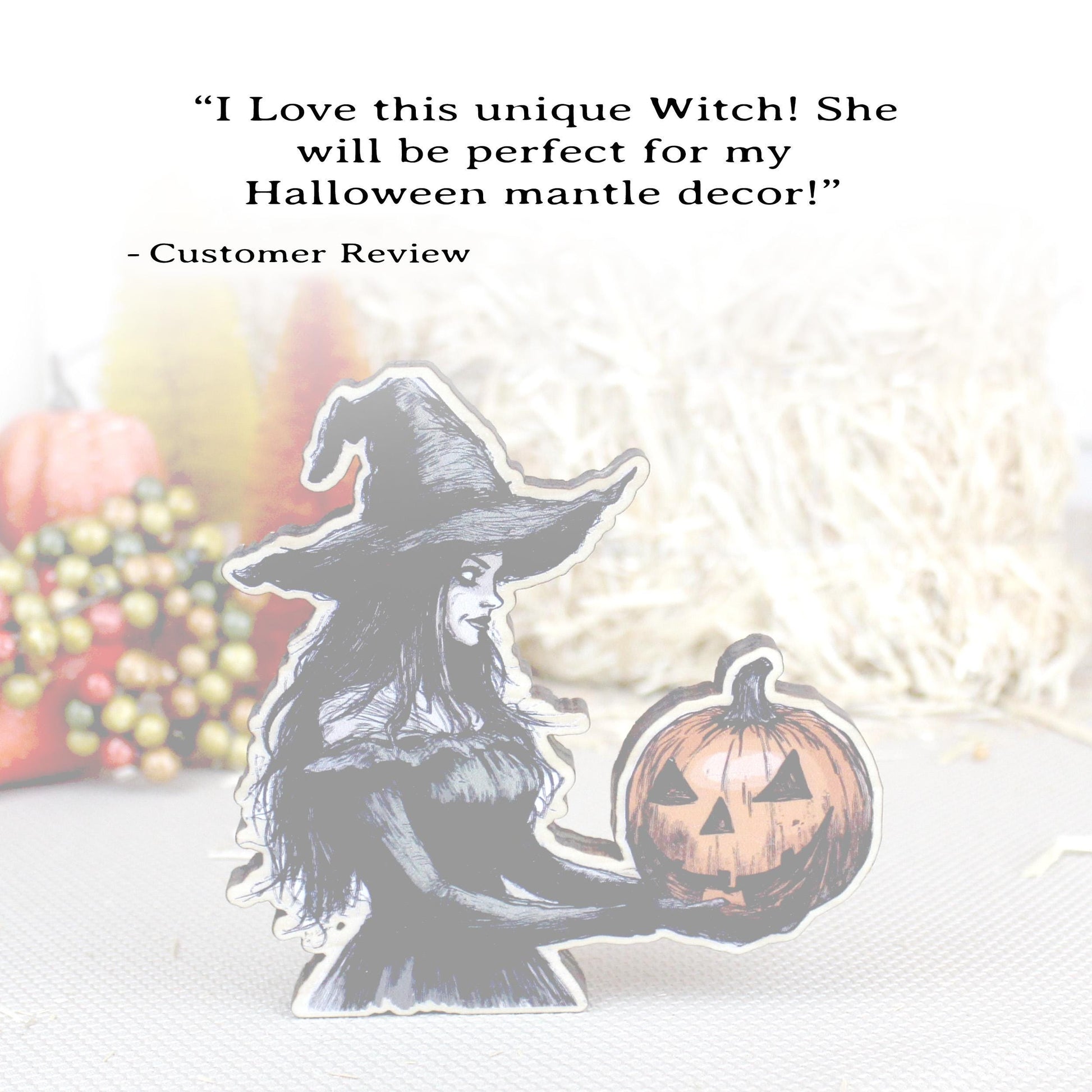 Halloween Witch Shelf Sitter – Solid poplar Wood Decor, she protects the magic, For Tiered Trays. Mantels & Shelves, Rustic Farmhouse