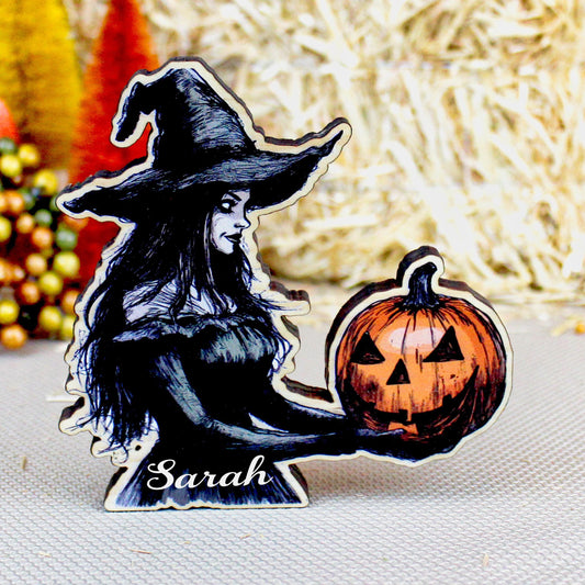 Halloween Witch Shelf Sitter – Solid poplar Wood Decor, she protects the magic, For Tiered Trays. Mantels & Shelves, Rustic Farmhouse