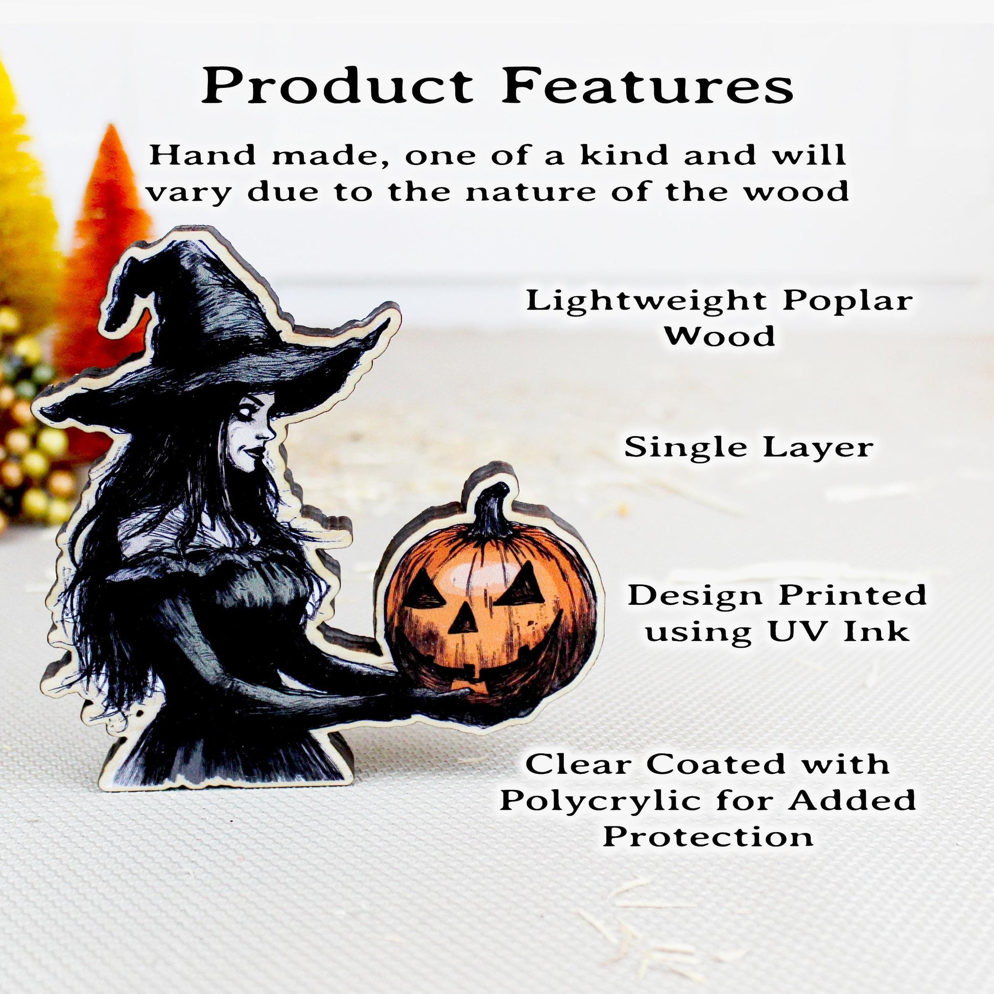 Halloween Witch Shelf Sitter – Solid poplar Wood Decor, she protects the magic, For Tiered Trays. Mantels & Shelves, Rustic Farmhouse