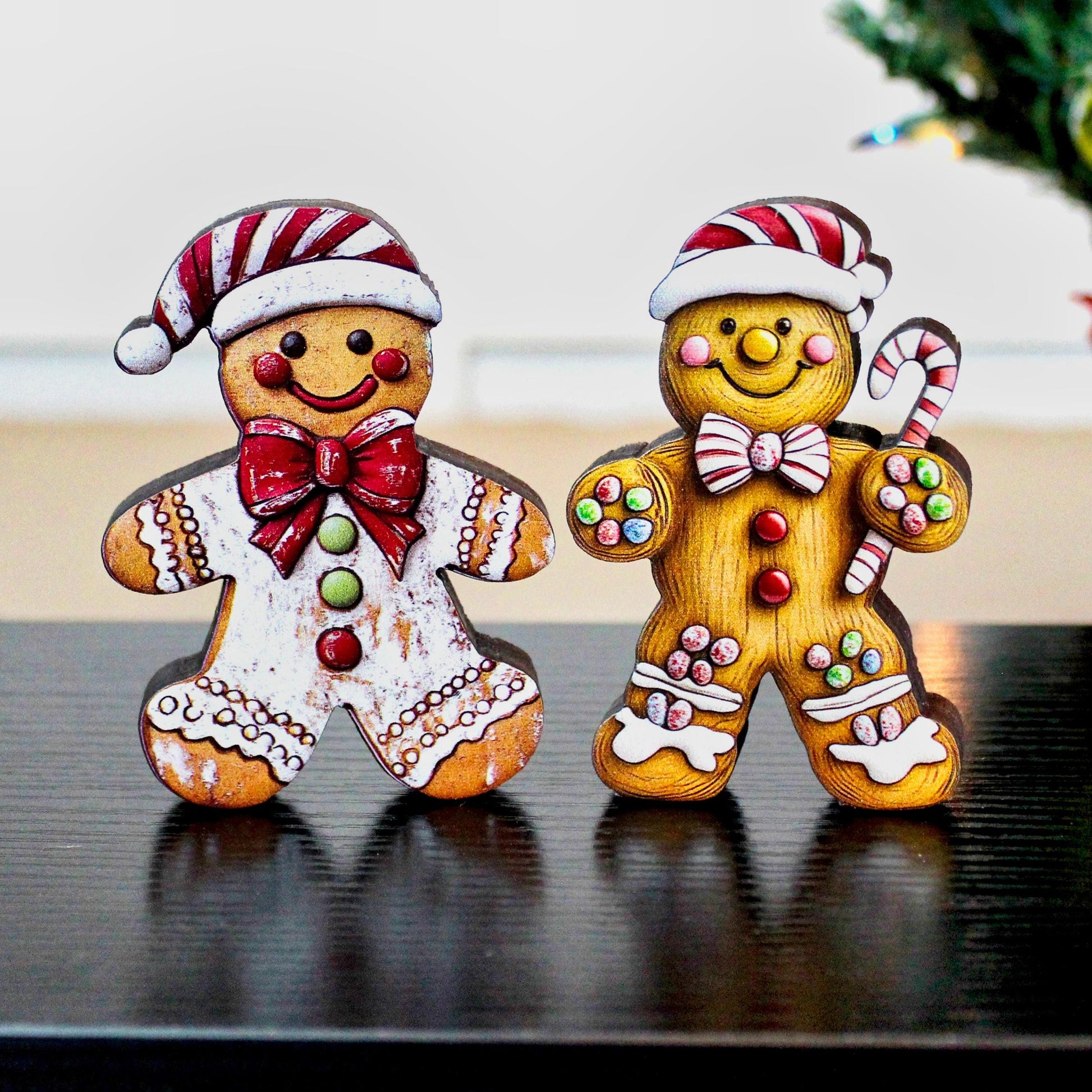 Personalized Purple Gingerbread House Shelf Sitters, Christmas Tiered Tray Decor