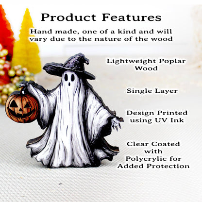 Personalized Halloween Ghost Shelf Sitter – Rustic Witch Decor