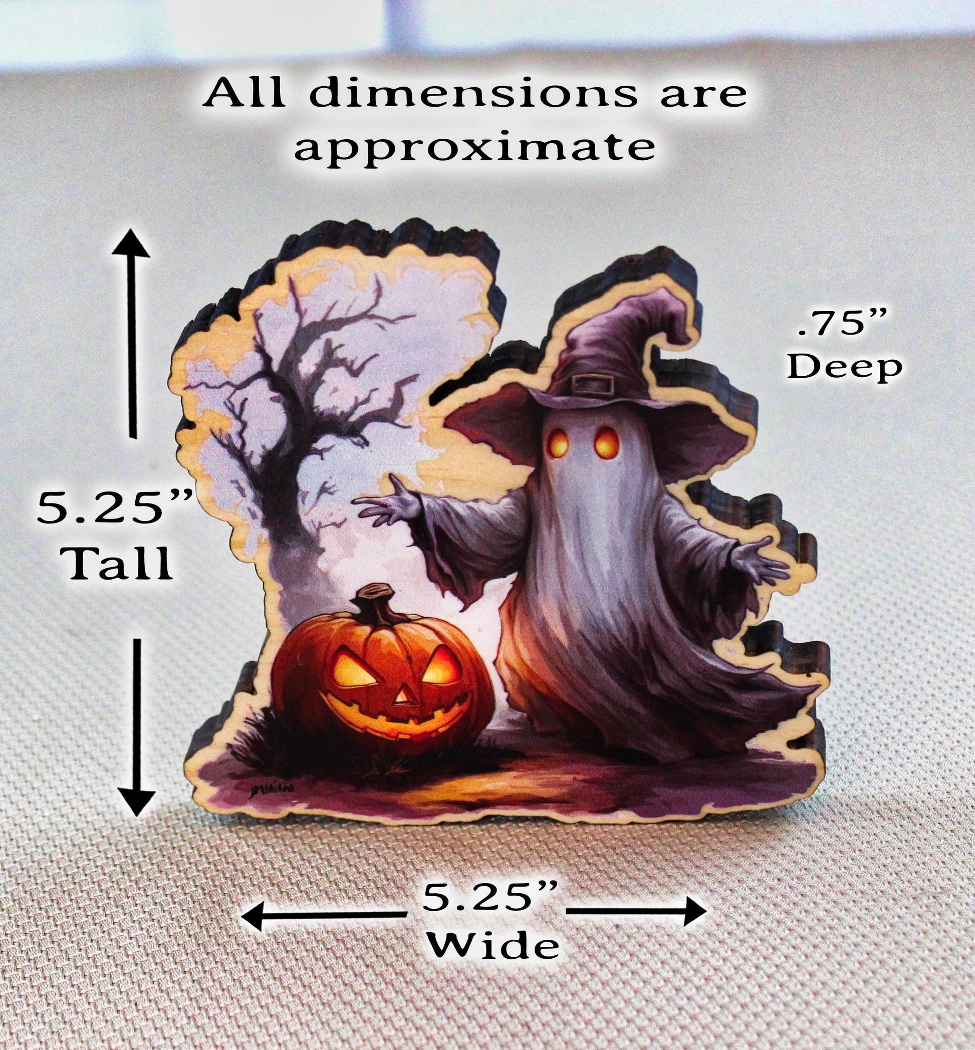 Custom Halloween Ghost Shelf Sitter, Spooky Tree & Pumpkin, A Keepsake Filled With Wonder, Decor for Tiered Trays. Mantels and Shelves