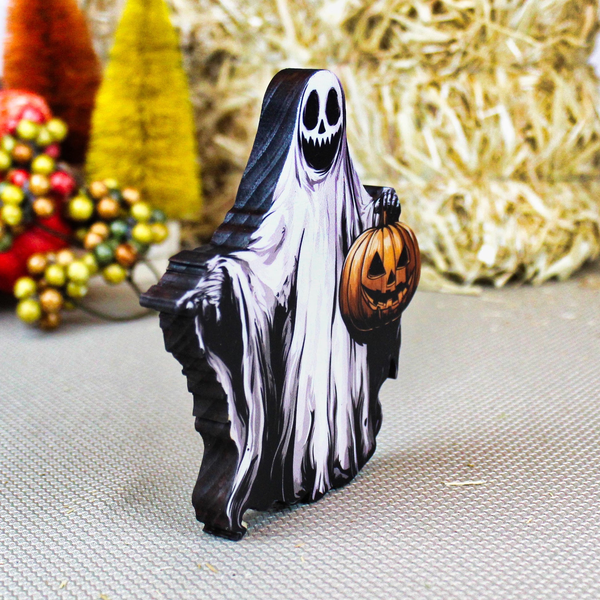 Personalized Ghost Shelf Sitter – Halloween Pumpkin Spirit with Name – Spooky Cute Custom Fall Decor, Memories of Pillowcases Full of Candy