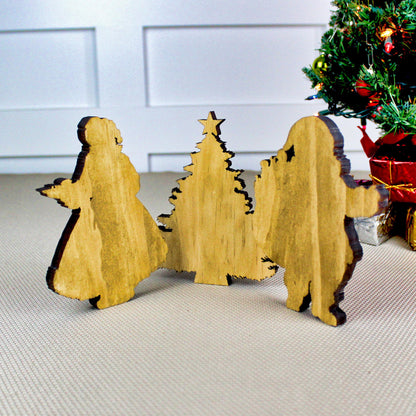 Santa & Mrs. Claus Shelf Sitter Set – 3-Piece Christmas Decor with Poplar Wood Tree, UV Printed Farmhouse Holiday Mantel or Tabletop Display