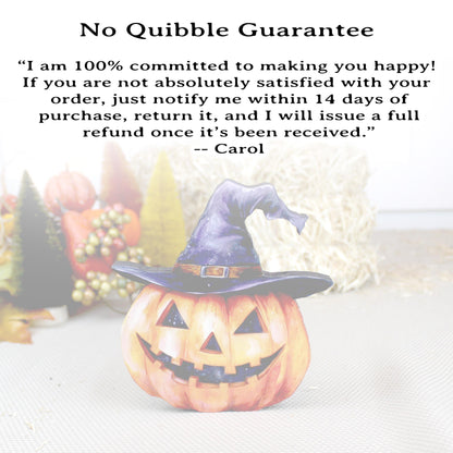 Personalized Halloween Pumpkin Shelf Sitter – Custom Name Jack-o’-Lantern with Witch Hat, Whimsy, Warmth, and Just a Little Witchy Charm