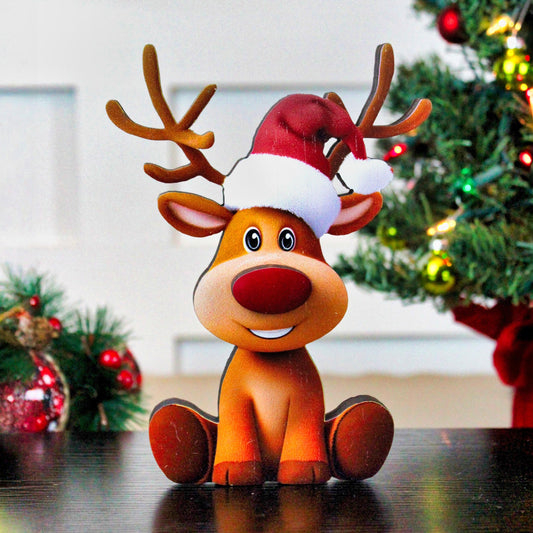 Rustic Reindeer Shelf Sitter, Layered Wood Christmas Decor
