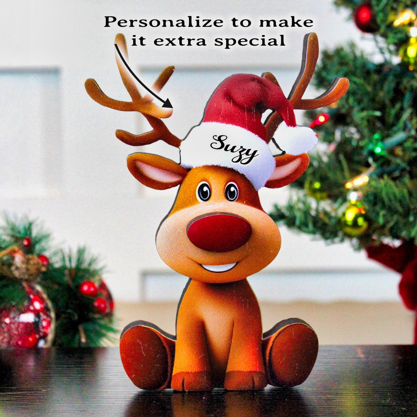 Rustic Reindeer Shelf Sitter, Layered Wood Christmas Decor