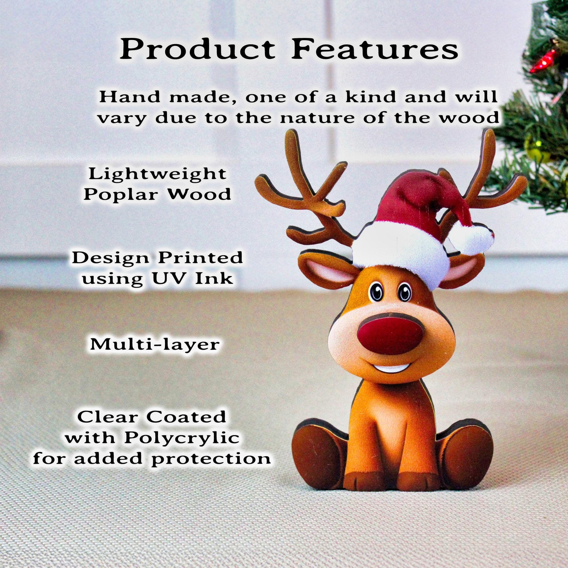 Rustic Christmas Shelf Sitter, Layered Pine & Poplar Wood Christmas Decor with Red Nose Magic, Farmhouse Holiday Mantel or Tabletop Decor