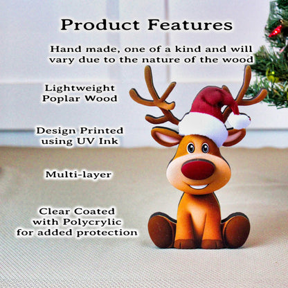 Rustic Christmas Shelf Sitter, Layered Pine & Poplar Wood Christmas Decor with Red Nose Magic, Farmhouse Holiday Mantel or Tabletop Decor
