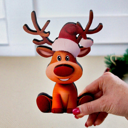 Rustic Reindeer Shelf Sitter, Layered Wood Christmas Decor