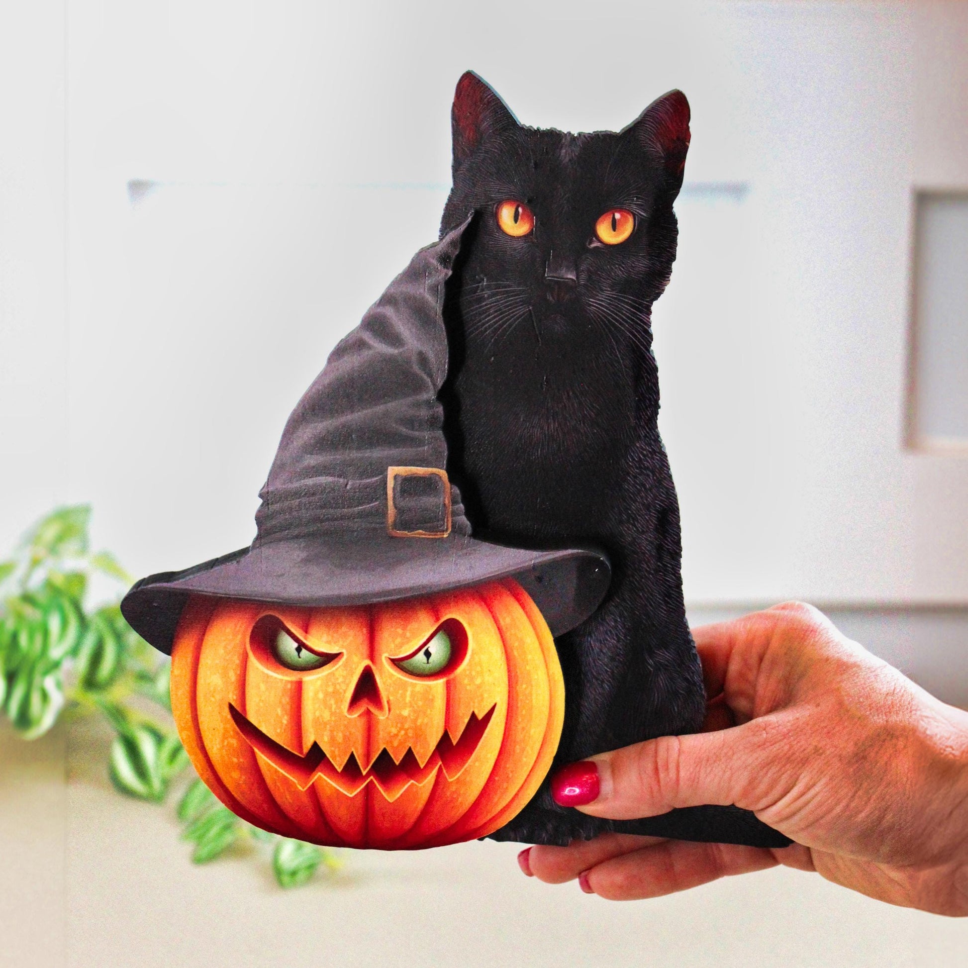 Custom Halloween Pumpkin with Cat, Personalized Shelf Sitter with Name, For Cat Lovers, Add a Soft Glow of Personality To Your Spooky Season