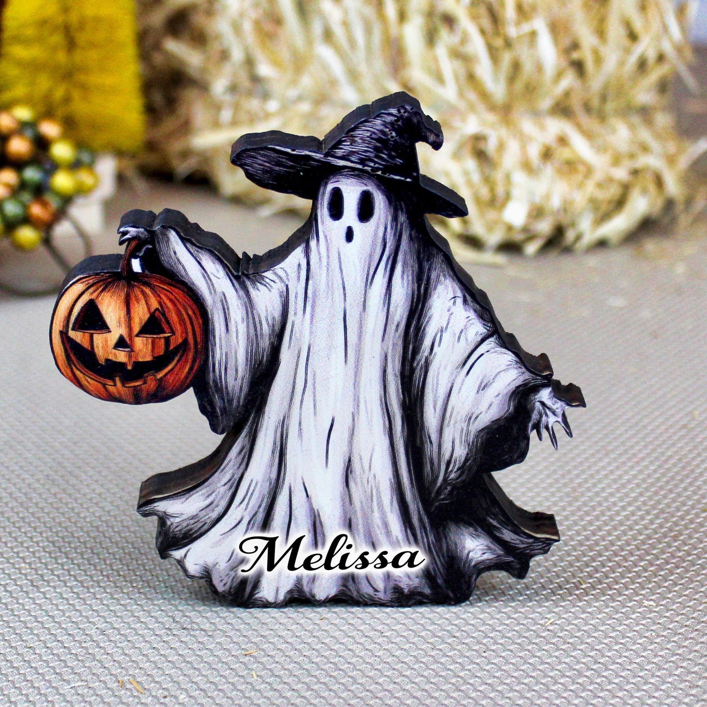 Halloween Ghost Shelf Sitters – Set of 3 Spooky-Cute Spirits with Pumpkins – Personalized Haunted House Décor, A Spooky-Cute Storybook