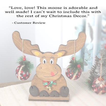 Rustic Wooden Moose – Handcrafted Modern Farmhouse Christmas Decor – Mantel or Tabletop Holiday Centerpiece