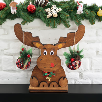 Rustic Wooden Moose – Handcrafted Modern Farmhouse Christmas Decor – Mantel or Tabletop Holiday Centerpiece