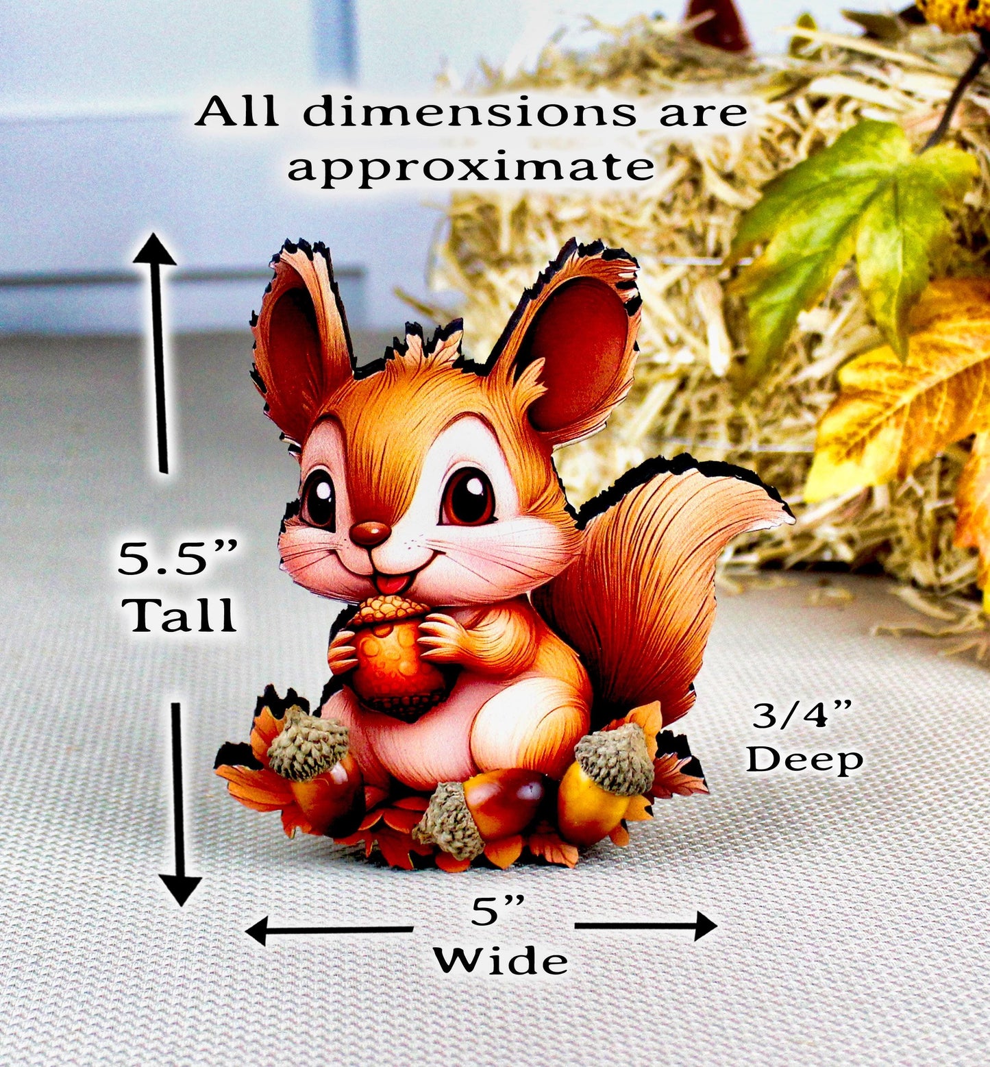 Fall Squirrel Shelf Sitter – “Autumn Joy” Personalized Woodland Critter Gift, Kids Room or Nursery Decor, Made from Solid Poplar Wood
