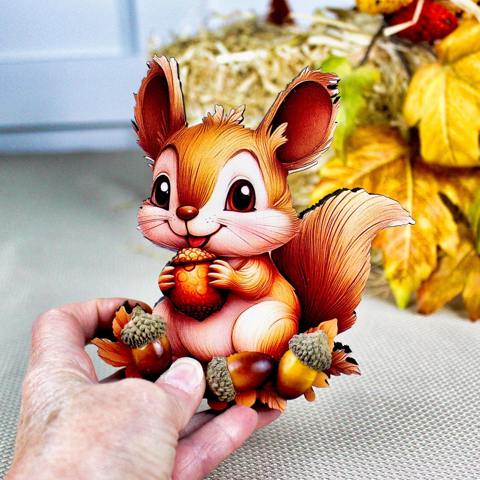 Fall Squirrel Shelf Sitter – “Autumn Joy” Personalized Woodland Critter Gift, Kids Room or Nursery Decor, Made from Solid Poplar Wood