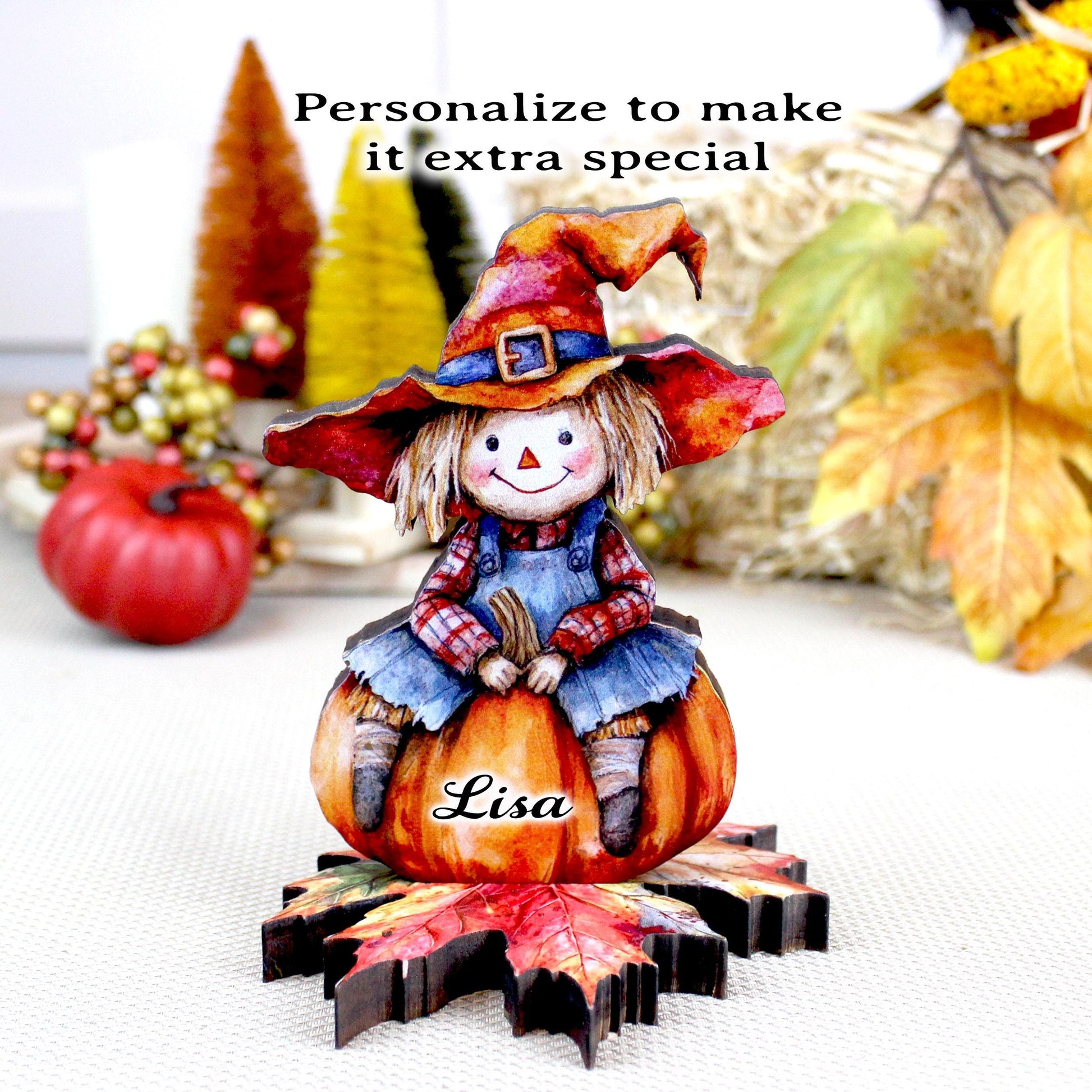 Fall Scarecrow Shelf Sitter – Harvest-Heart Happiness, for Your Autumn Décor, Kids Room or Nursery Decor, Made from Solid Pine Wood