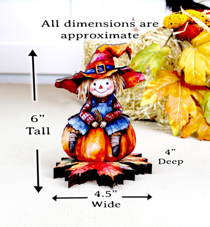 Fall Scarecrow Shelf Sitter – Harvest-Heart Happiness, for Your Autumn Décor, Kids Room or Nursery Decor, Made from Solid Pine Wood