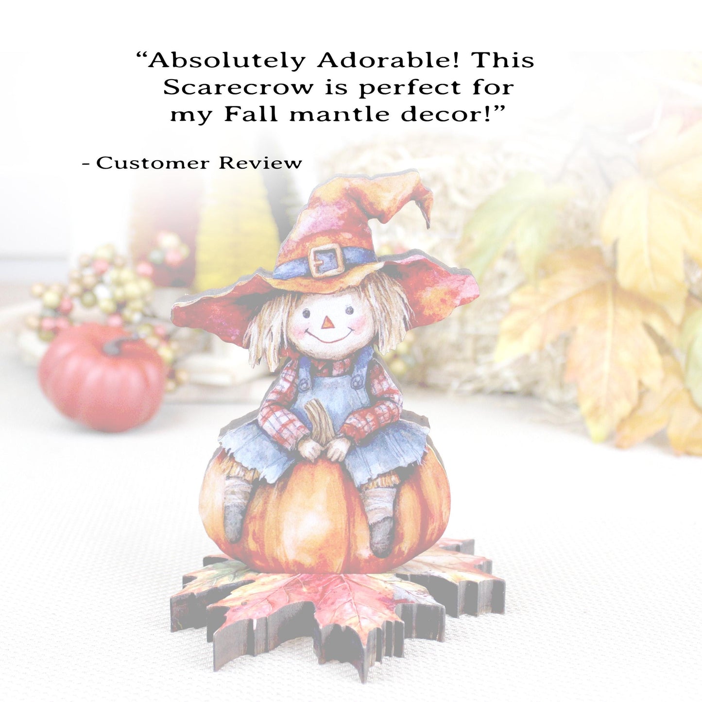 Personalized Fall Scarecrow Shelf Sitter – Solid Pine Wood, Autumn Decor