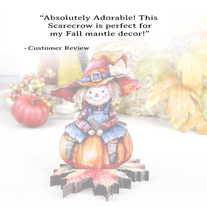 Personalized Fall Scarecrow Shelf Sitter – Solid Pine Wood, Autumn Decor