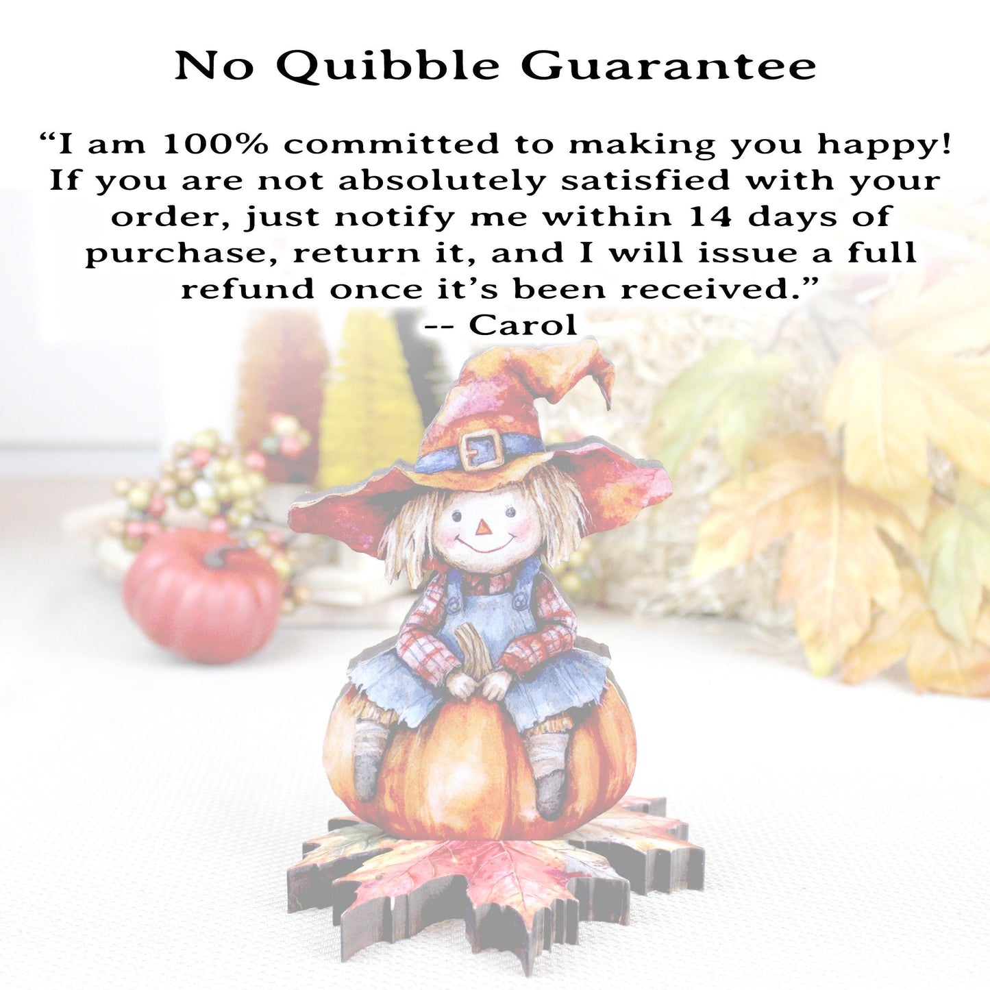 Personalized Fall Scarecrow Shelf Sitter – Solid Pine Wood, Autumn Decor