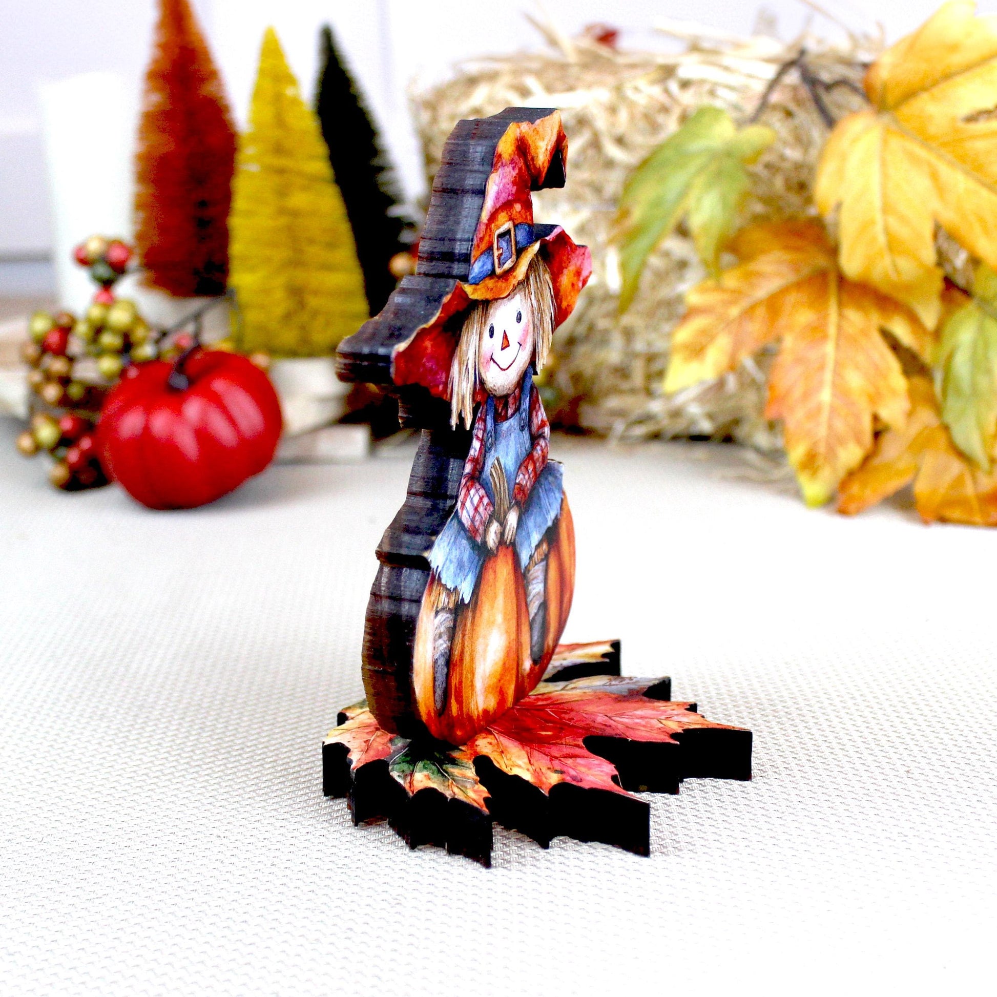 Fall Scarecrow Shelf Sitter – Harvest-Heart Happiness, for Your Autumn Décor, Kids Room or Nursery Decor, Made from Solid Pine Wood