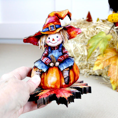 Fall Scarecrow Shelf Sitter – Harvest-Heart Happiness, for Your Autumn Décor, Kids Room or Nursery Decor, Made from Solid Pine Wood