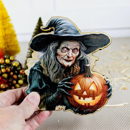 Scary Witch Shelf Sitter, She’s the Halloween You Grew Up With, Personalized Decor, Custom Fall Decoration, Tiered Trays. Mantels & Shelves