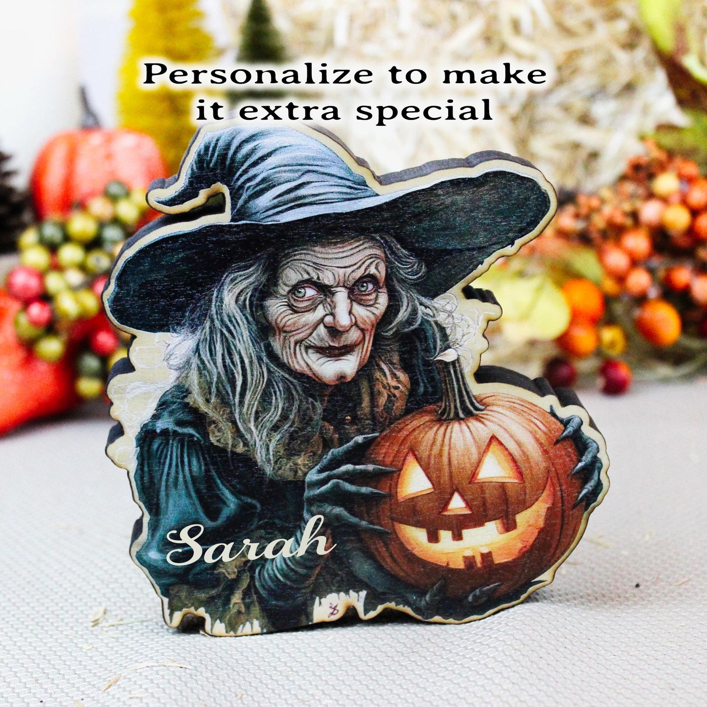 Scary Witch Shelf Sitter, She’s the Halloween You Grew Up With, Personalized Decor, Custom Fall Decoration, Tiered Trays. Mantels & Shelves