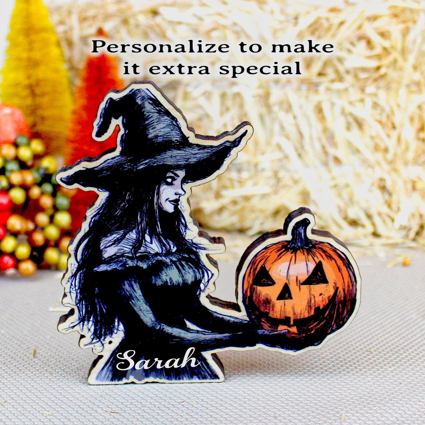 Halloween Witch Shelf Sitter – Solid poplar Wood Decor, she protects the magic, For Tiered Trays. Mantels & Shelves, Rustic Farmhouse