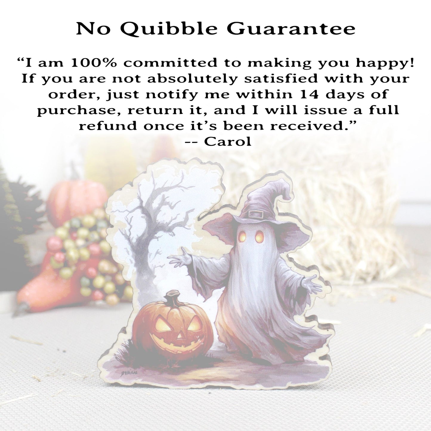 Custom Halloween Ghost Shelf Sitter, Spooky Tree & Pumpkin, A Keepsake Filled With Wonder, Decor for Tiered Trays. Mantels and Shelves