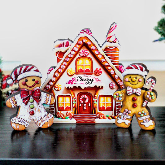 Personalized Gingerbread House Shelf Sitters, Christmas Tiered Tray Decor