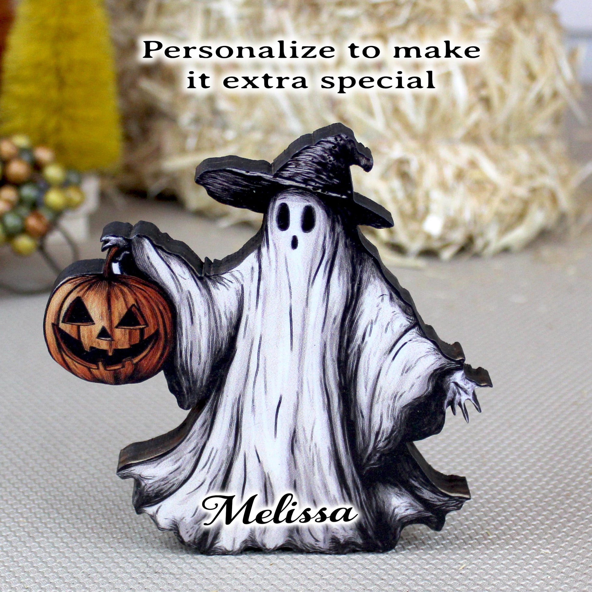 Halloween Ghost Shelf Sitter – Rustic Décor, Good for Tiered Trays, Mantels & Shelves, Perfect For Halloween Nights and Soft Autumn Breezes