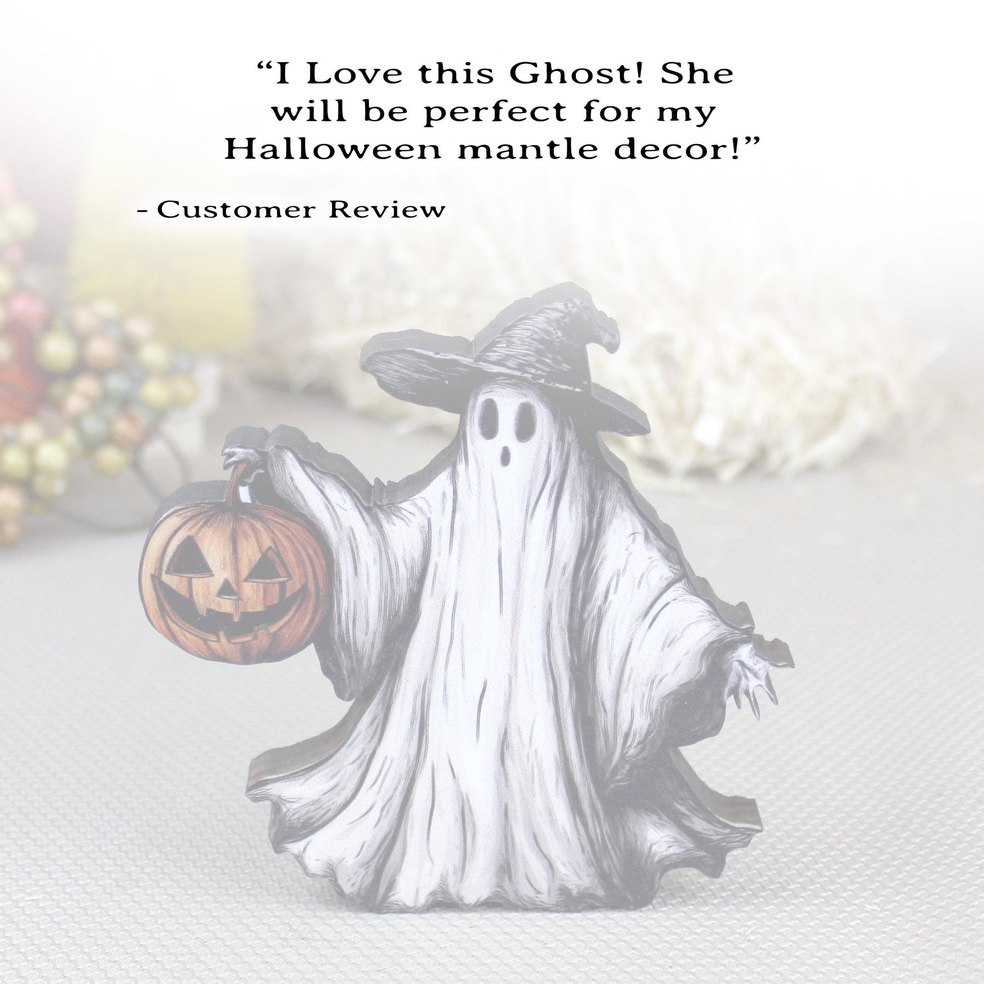 Halloween Ghost Shelf Sitter – Rustic Décor, Good for Tiered Trays, Mantels & Shelves, Perfect For Halloween Nights and Soft Autumn Breezes
